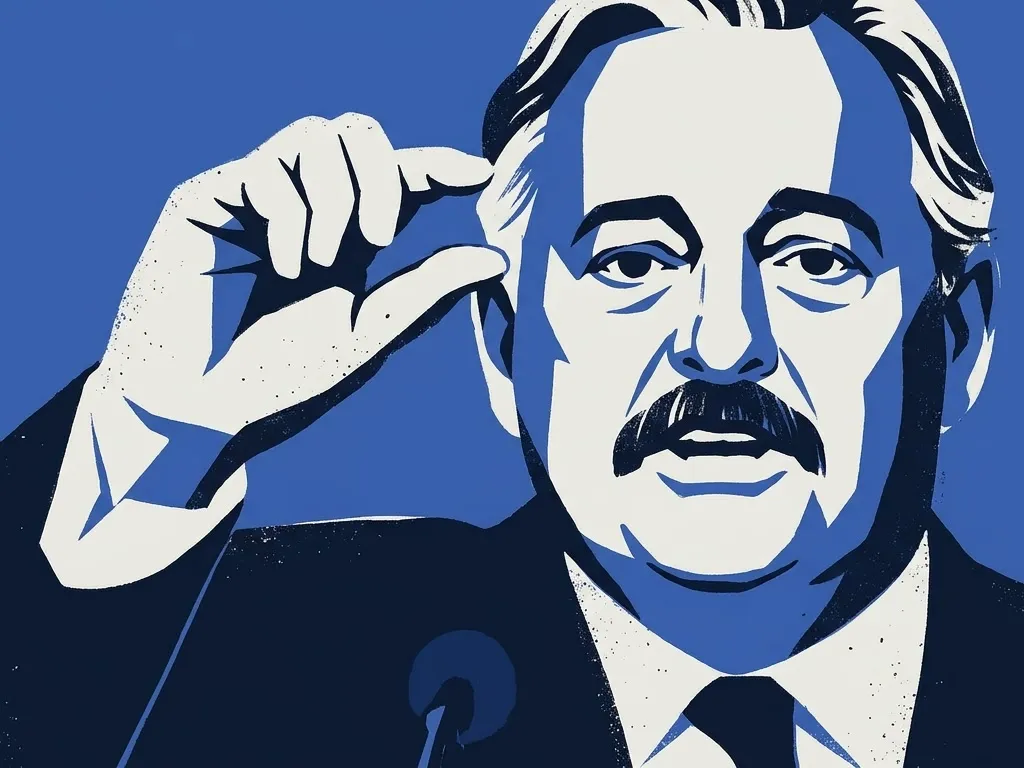 Jacques Parizeau parle au micro, le pouce et l’index levés et légèrement écartés.
